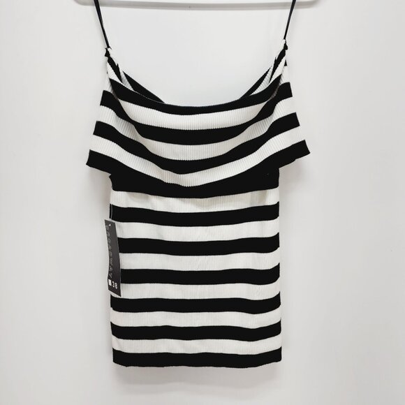 Broadway shirt Black & White Striped Off-Shoulder Ribbed Size S - Picture 8 of 9